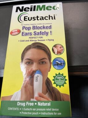 Eustachi Pop Blocked Ears Device - White with Blue Tip